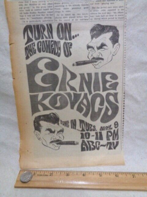 Vintage Ad Ernie Kovacs ABC TV in 1968 clipped from Village Voice newspaper