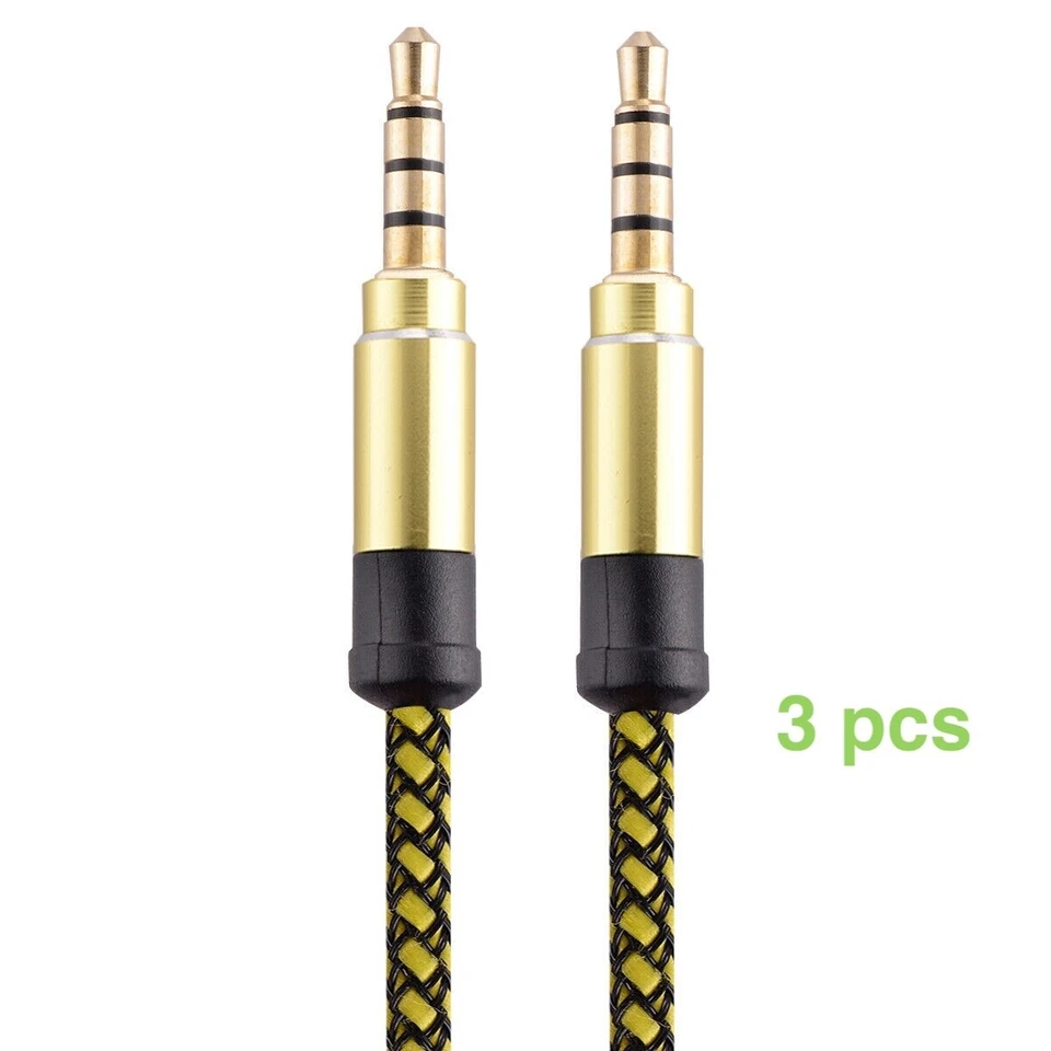 Cabo auxiliar 3,5 mm macho para macho áudio de carro PC fone de ouvido conector dourado 9 pés X3 peças - Imagem 2 de 2