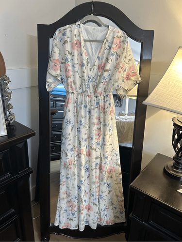 NEW Flowy Wrap V Neck 3/4 Sleeve Floral Slit Maxi Dress M - Picture 4 of 7