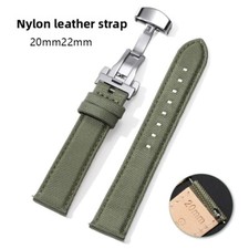 Butterfly Buckle Nylon Leather Watch Strap Canvas Quick Release Wristband 20 22