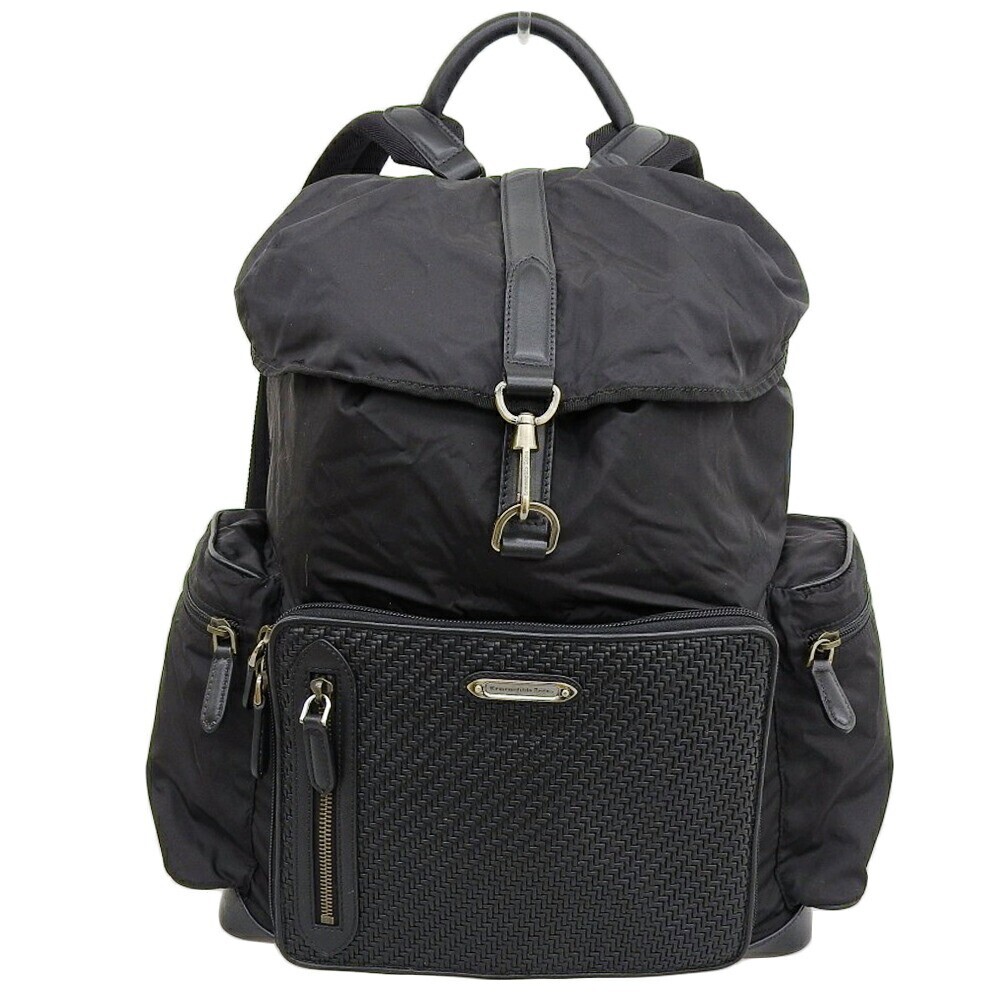 Ermenegildo Zegna Backoack Bag PELLE TESSUTA Black men's Nylon