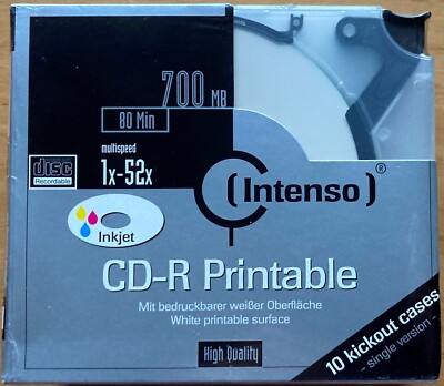 10 Pack INTENSO: CD-R Printable - 700MB/80min - 1-52x - Kickout Case - NEW