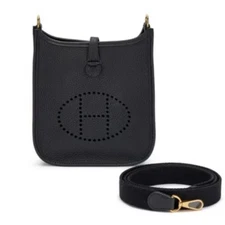 NIB Hermes Black Mini Evelyne II TPM 16 Bag Taurillon Clemence Gold Hardware