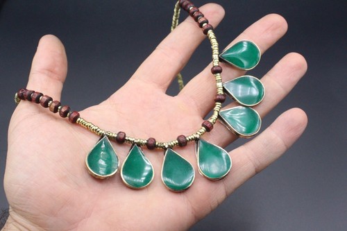 Afghan Alpaka Green Enamel necklace, Belly Dance Tribal Necklace, Kuchi Necklace - Picture 5 of 8