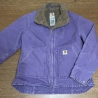 Vintage Carhartt Womens Sherpa Lined Canvas Work Jacket Size Medium WJ022 Purple