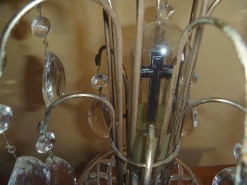 Vtg. Pair Austrian Crystal Cherub Waterfall Lamps Italy Aerolux Cross Bulb - Picture 11 of 12