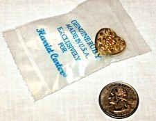 Harriet Carter Genuine Ruby Valentine Heart Brass Clad Lapel Pin Brooch NIP USA