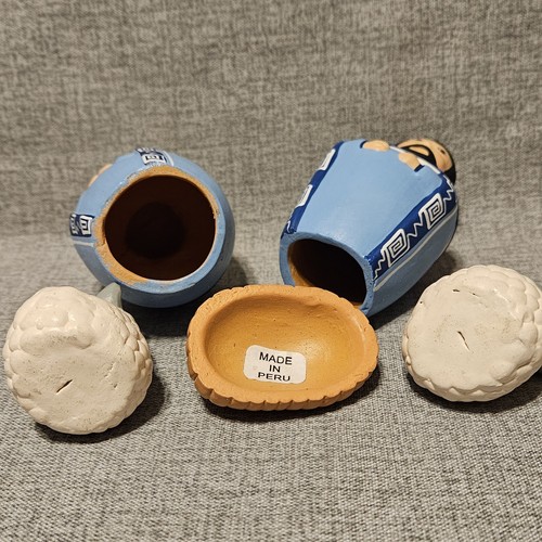 Peru Terra Cotta Clay Pottery Peruvian Folk Art Nativity Set of 5 Blue - Picture 4 of 4