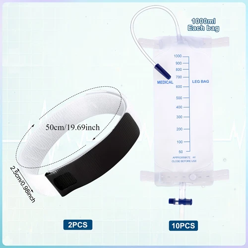 10x Catheter Leg Bag 1000ml Urinary Drainage,2Pcs Catheter Holder Strap Non-Slip - Picture 2 of 16