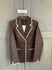 Genuine Leather Brown Single Breasted Blazer/jacket By Dialogue From Qvc M