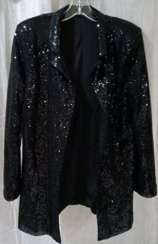 Sequin Black Jacket Blazer S Open Front Padded Shoulders New with Tags New Year