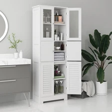 67" Tall Bathroom Storage Cabinet Towel Cabinet with Louvred Doors