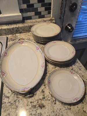 Nippon Hand Painted porcelain W/ Gold leaf  13 pieces ( incomplete set)