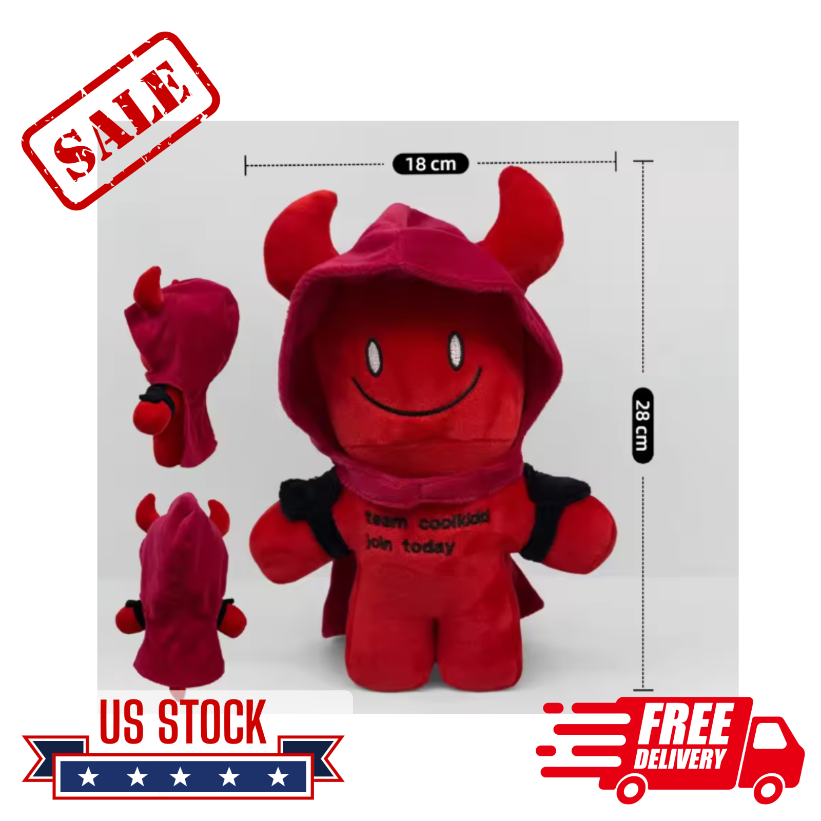 28 cm Red Devil Plush Toy with Hoodie and Cape – 