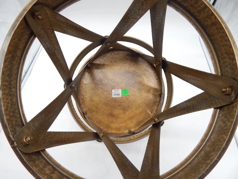 Restoration Hardware NEW Hollywood Regency Hammered Metal Lattice Drum Table - Image 4 of 4