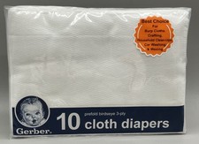 Gerber  100 Cotton, 3-ply, White Cloth Diapers 10 ct 14" x 20" - NEW