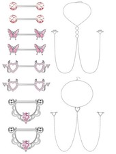 14G Stainless Steel Nipple Rings for Women CZ Butterfly Heart Nipple Rings wi...