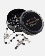 My First Holy Communion Gift for Boys Black Rosary Chalice Center Storage Box