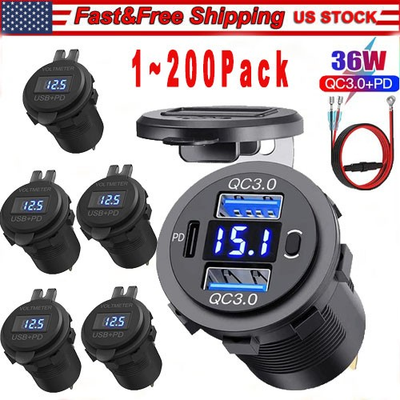 #ad 12V 24V PDQC3.0 Dual USB Car Fast Charger Power Socket Outlet LED Voltmeter Lot $1780.99