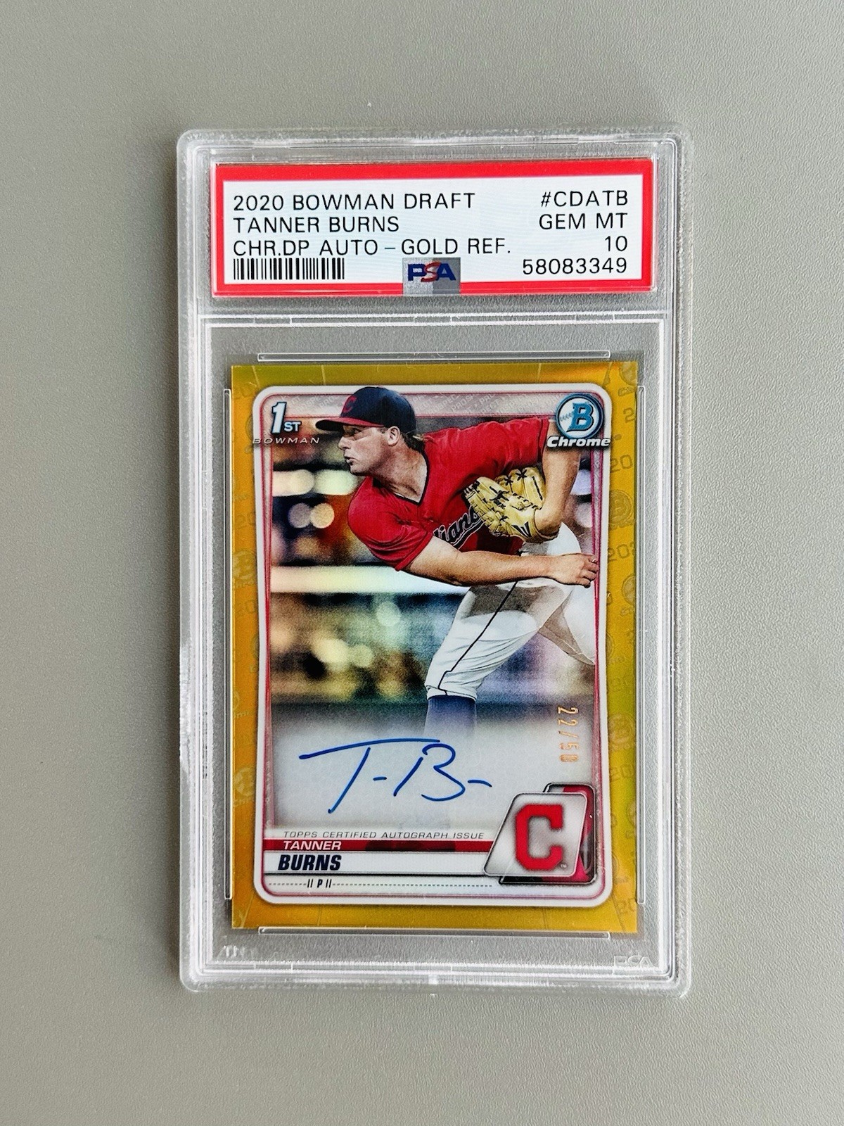 Tanner Burns 2020 1st Bowman Draft Chrome Rookie Auto TRUE GOLD /50 PSA 10 GEM