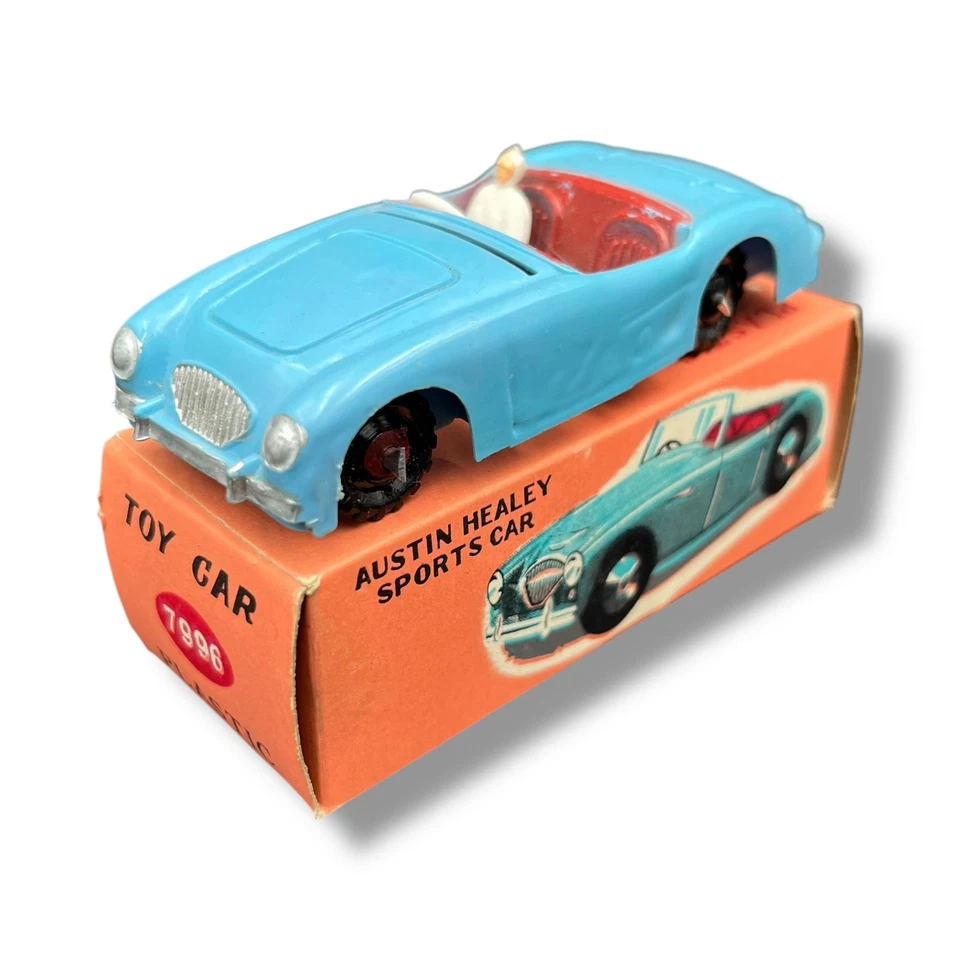 Coche deportivo de juguete Austin Healey Hong Kong Corgi copia #7996 plástico azul años 60 de colección Foto 3 de 4