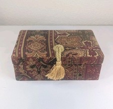 Decorative Padded Top Box Once Upon A Rose Gold Tassel Red Green Pattern 8.5x6"