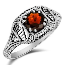 1CT Fire Garnet 925 Sterling Silver Art Deco Look Ring Sz 7,9 US7