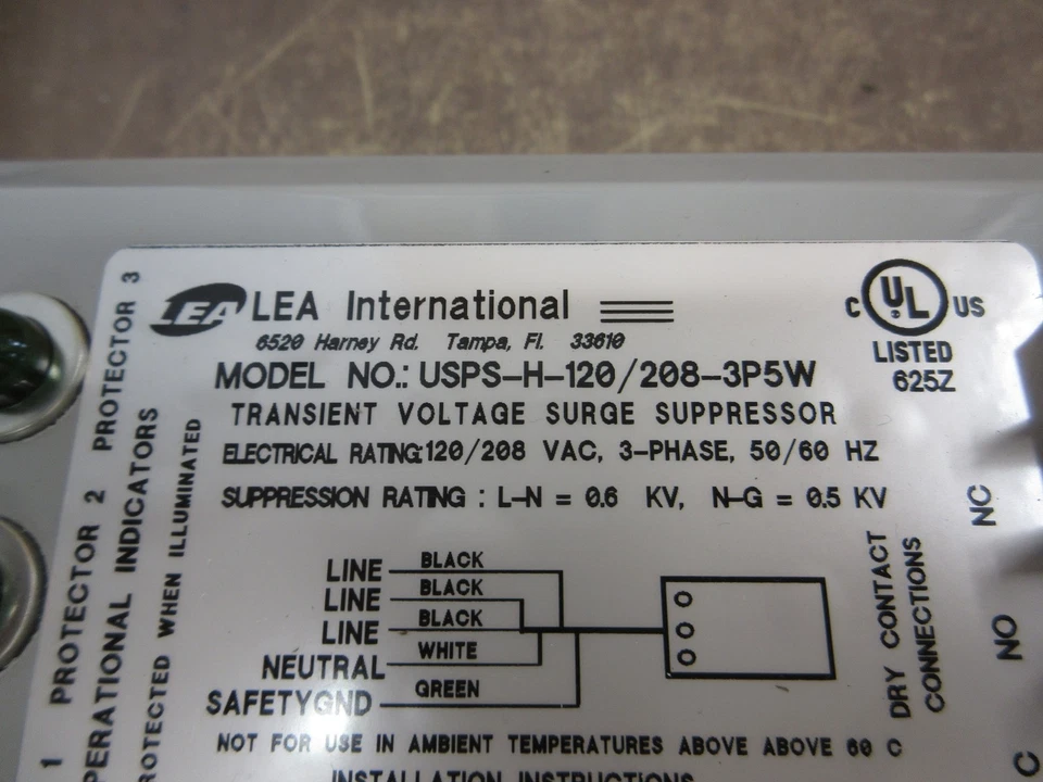 LEA International Surge Suppressor USPS-H-120/208-3P5W 120/208V 3Ph 50/60Hz Used - Image 3 of 4