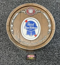 Vintage Pabst Blue Ribbon PBR Plastic Barrel Beer Sign 16” Diameter - Excellent!