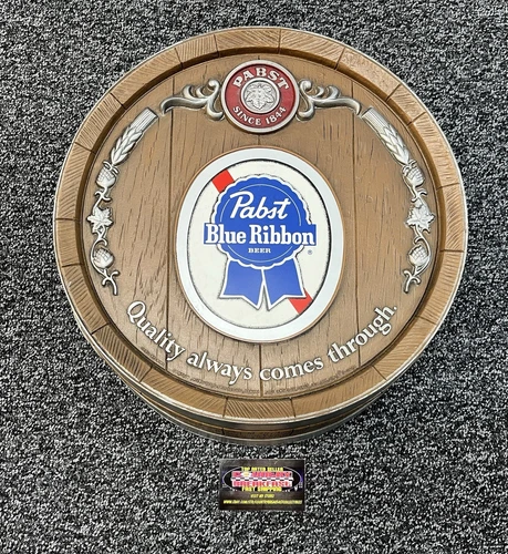 Vintage Pabst Blue Ribbon PBR Plastic Barrel Beer Sign 16” Diameter - Excellent!
