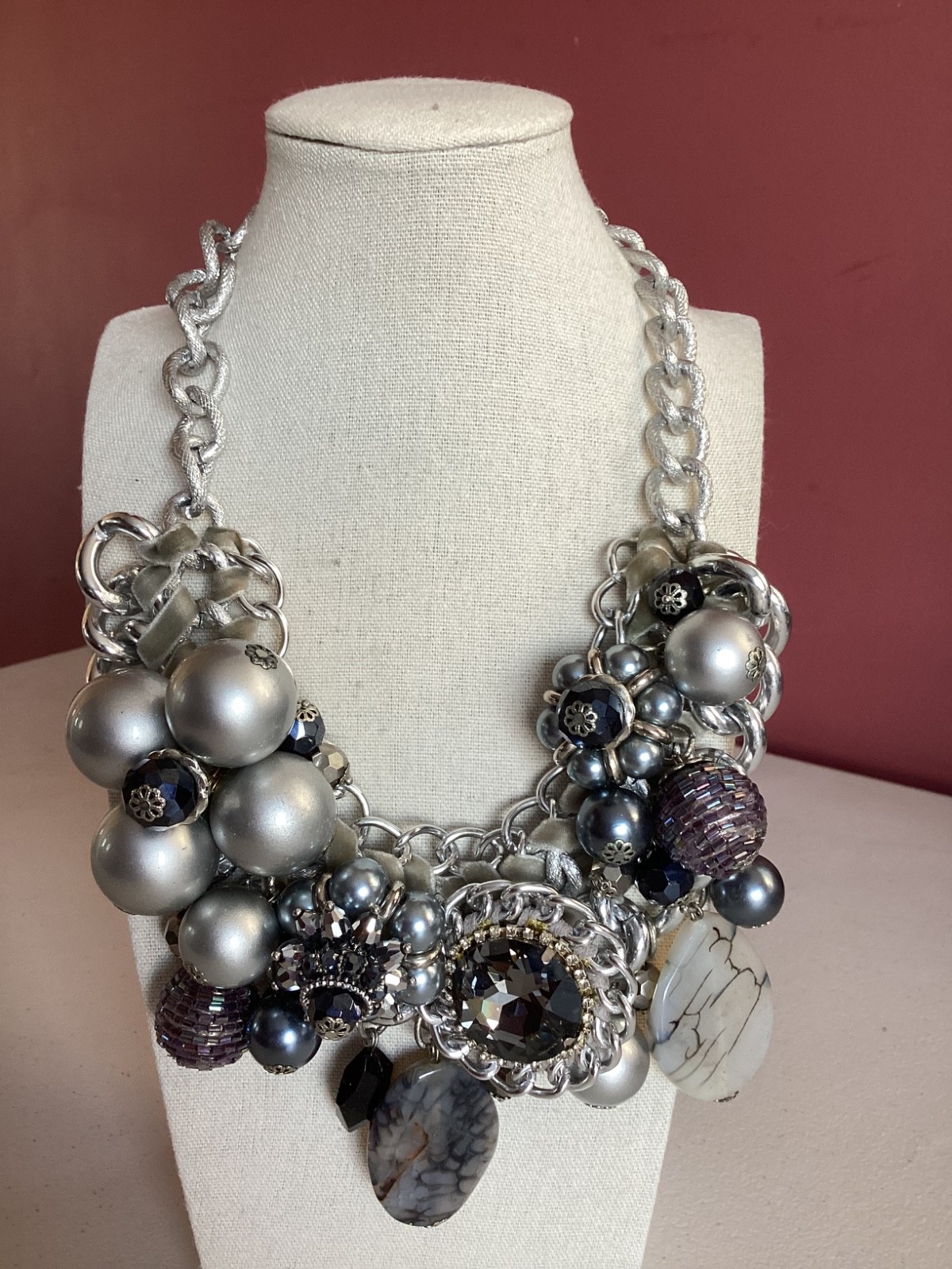 Statement Silver-Tone Cluster Necklace - image 1