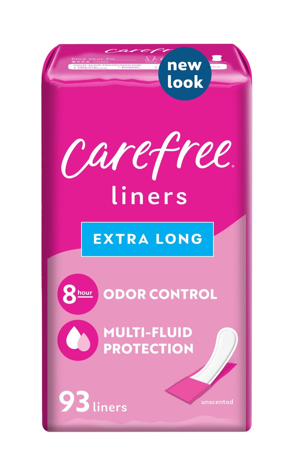 Carefree Extra Long Panty Liners, Unwrapped/Wrapped, Unscented, 100/93 Ct