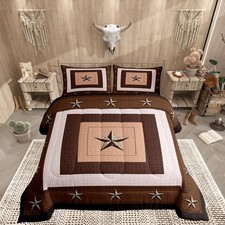 Western Decor Comforter Set King Size Western Texas Star Print Comforter Cowb...