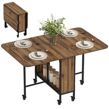 Image of HOMCOM Mobile Drop Leaf Table Folding Dining Table with 6 Wheels & Storage Shelf