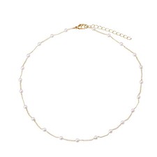 Elegant 14K Gold Plated Pearl Choker Necklace for Women - Dainty 4mm, 1