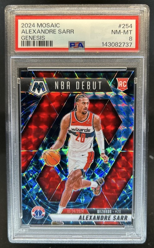 2024-25 Panini Mosaic Alexandre Sarr RC Genesis Mosaic NBA Debut #254 PSA 8