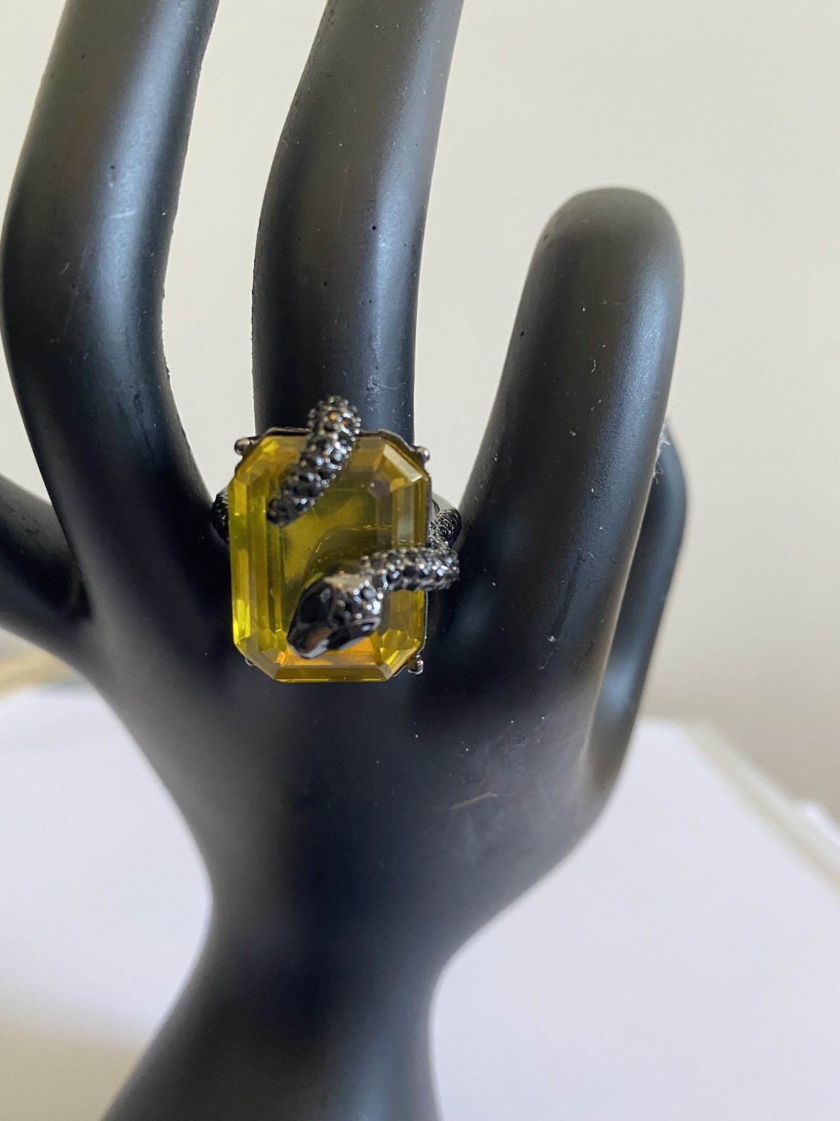 Statement Ring Emerald  Cut Yellow Stone Silver S… - image 1