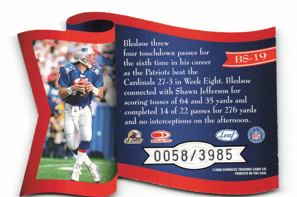 2000 Quantum Leaf #BS-19 Drew Bledsoe Banner Season #/3985 New England Patriots - Image 2 of 2