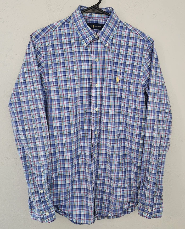 Camisa Ralph Lauren Para Hombres A Cuadros Manga Larga Con Botones Talla Pequeña Logo de Poni Foto 2 de 4