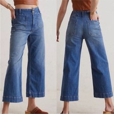 Pilcro For Anthropologie The Skipper Cropped Wide-Leg Jeans Size 28 Coastal Chic