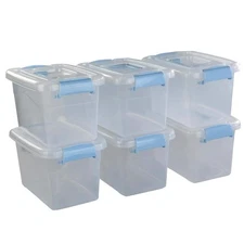 5 L Plastic Storage Bin with Lid, Clear Transparent Box with Handles, Set of 6