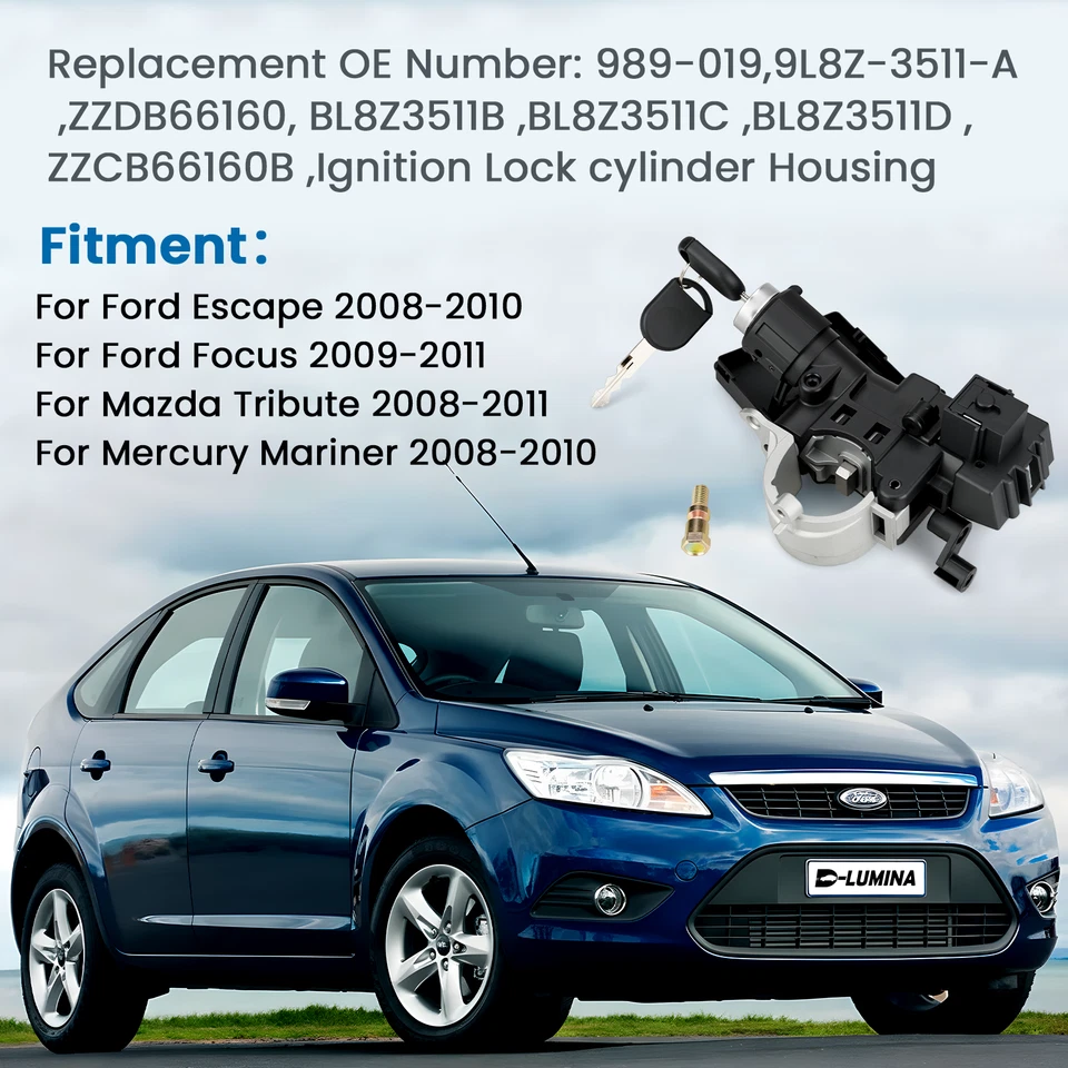 Ignition Lock Cylinder Assembly  W/ Chip Keys For Ford Focus Escape 2008-2011 Foto 2 de 4