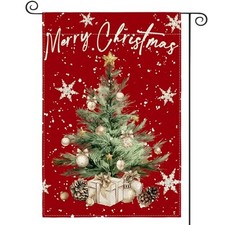 Snowflake Merry Christmas Garden Flag 12x18 Inch Garden Size-12 x 18" Red