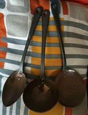 Lot Ancien Ustensiles de Cuisine Cuivre Manche Acier 50's. Louche Cuillère Écum.