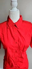 Vintage Haband Womens Top Blouse Shirt Button Down Short Sleeve Retro Red M L