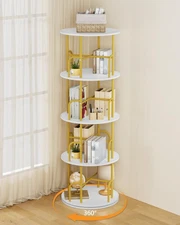 Rotating Bookshelf 4 Tier Corner Shelf for Small Space, Floor Standing Bookca...