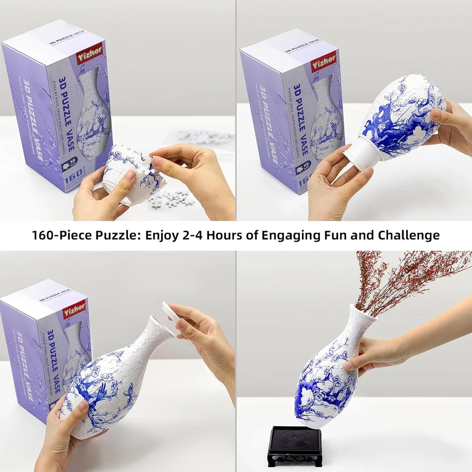 Jarrón rompecabezas 3D para adultos, kit de artesanía de 160 piezas de plástico curvas, flor única Foto 3 de 4