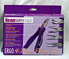 Beadsmith Ergo 4 Piece Jewelry Plier + Cutter Set w/ Case ~ Ergonomic Craft Tool