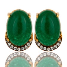 Green Aventurine CZ 925 Sterling Silver Prong Set Stud Earrings Jewelry