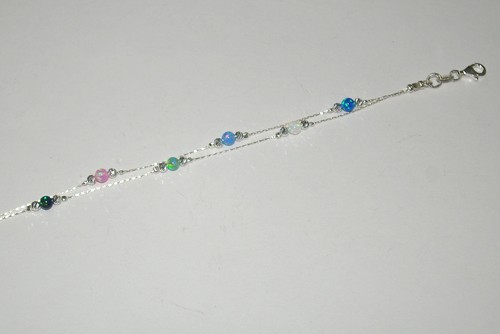 Mehrfarbige 4 mm Opal & Lasergeschliffene Perlen Sterlingsilber 925 zwei Ständer HALSKETTE - Bild 1 von 2